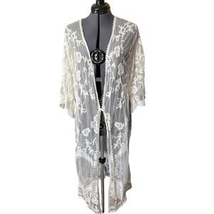 Lace Boho Duster Size L / XL Tie Front Sheer Romantic / Festival Layering